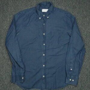 Mott Bow Shirt Mens Large Blue Chambray Denim Long Sleeve Button Down